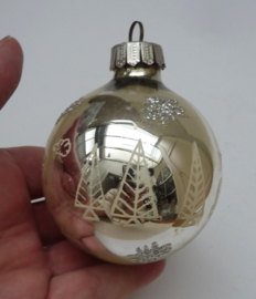 Vintage kerstbal zilver glittersterren 5 cm