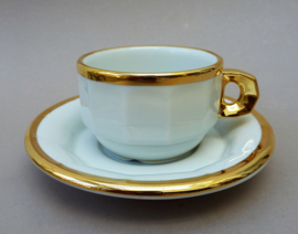 Pillivuyt white and gold cappuccino cup with saucer 