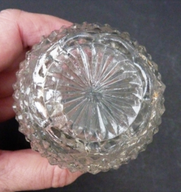 Vintage pressed glass hobnail salt and pepper shakers with silver plated cap