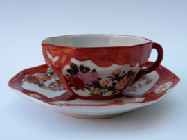 Tashiro Shoten Japanese Taisho Kutani ware porcelain cup with saucer