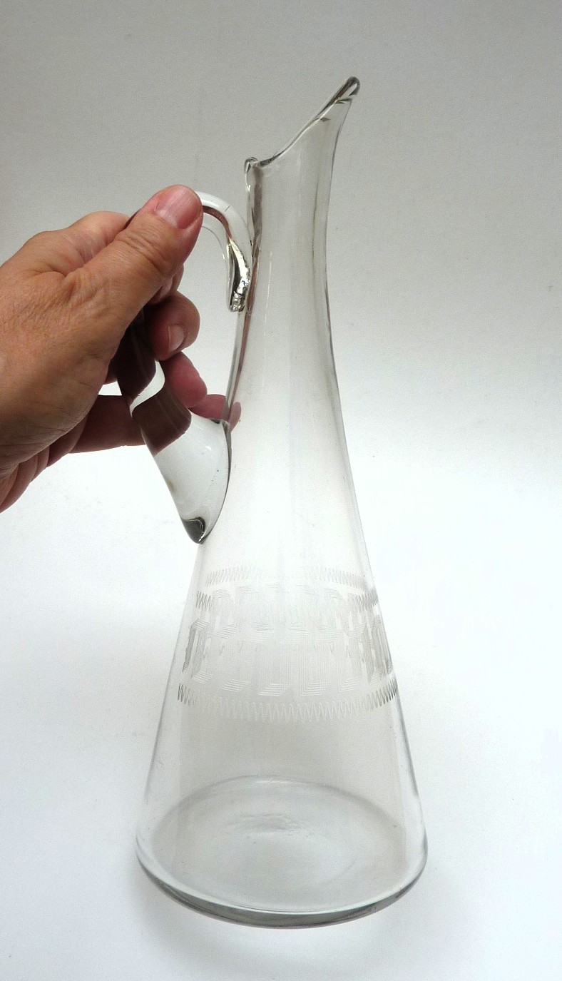 Gegraveerde glazen oorkaraf Griekse Sleutel