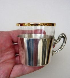 Mid Century glass demitasse espresso cups in silver plated holder