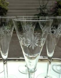 Crystal floral garlands engraved champagne flute glasses