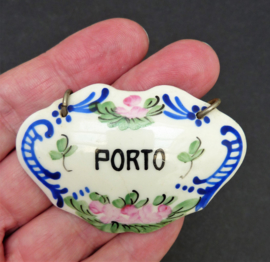Antique French porcelain decanter label Porto