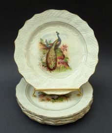 Moulin des Loups Hamage faience dessert plates decorated with bird pairs
