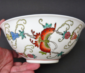 Chinese 1980 white porcelain butterflies flowers serving bowl