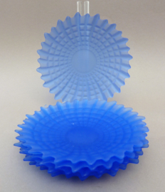 Cobalt pressed glass cake plates in wafle pattern