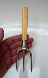 Victorian silver plated bread fork with bone handle