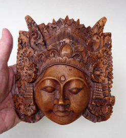 Vintage Balinese hand carved Dewi Sri wall mask