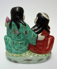 Chinese 1960 Famille Rose porcelain sculpture HeHe twins