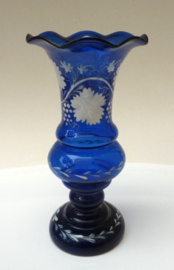 Victorian cobalt blue glass white enamelled vase