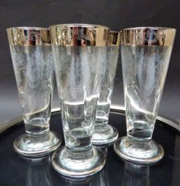 Murano engraved highball cocktail glasses silver rim