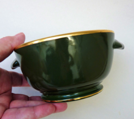 Pillivuyt green with gold bistroware porcelain soup bowl