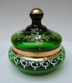 Bohemian enamelled green glass chocolate box