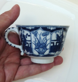 Antique Dutch blue and white Long Eliza chinoiserie porcelain cup with saucer