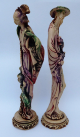 Wony Ltd Mid Century resin statues Asian man and woman