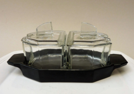 Art Deco driedelig glazen condiment zuur stel