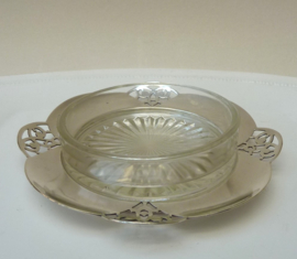 Art Deco verzilverd boterschaaltje met glazen inzet