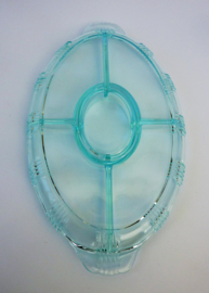Teal pressed glass snack dish