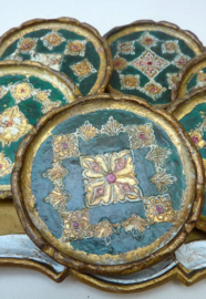 Florentine coasters in Green and Gold