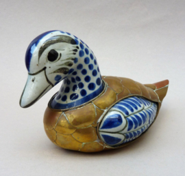 Vintage Mexican Tonala pottery and brass duck