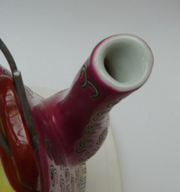 Chinese pink porcelain Wan Shou Wu Jiang teapot