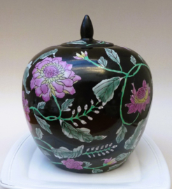 Chinese Famille Noir porcelain lidded vase