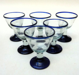 Digestive glasses with blue rim and stem