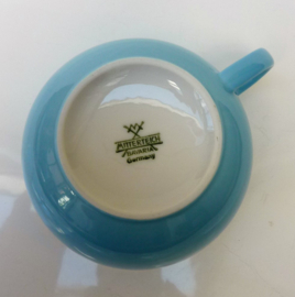 Mitterteich cappuccino kop en schotel in lichtblauw met goud