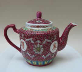 Chinese pink porcelain Wan Shou Wu Jiang teapot