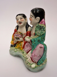 Chinese 1960 Famille Rose porcelain sculpture HeHe twins