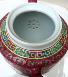 Chinese pink porcelain Wan Shou Wu Jiang teapot