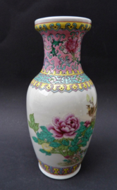 Chinese porcelain vase blossom bird calligraphy Cultural Revolution