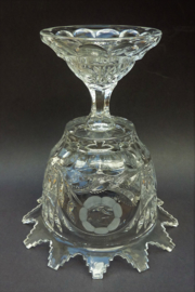 Antique Dutch cut crystal pedestal coupe with butterflies and flowers decoration
