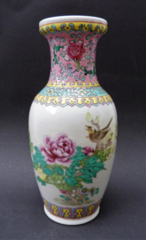 Chinese porcelain vase blossom bird calligraphy Cultural Revolution