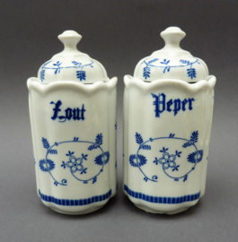 Vintage blue and white Strawflower porcelain salt and pepper canisters