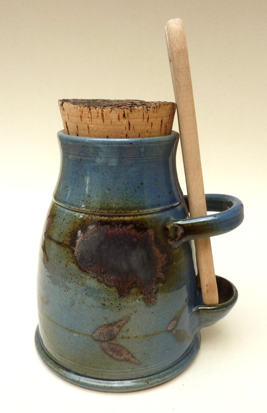 French Gres pottery pickle jar with cork lid