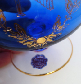 Mid Century Murano blauw kristallen Napoleon cognac glas