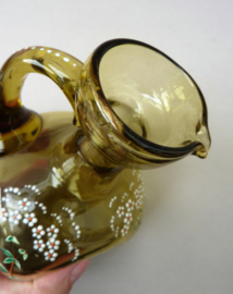 Jugendstil Fritz Heckert enameled glass liqueur decanter and glasses