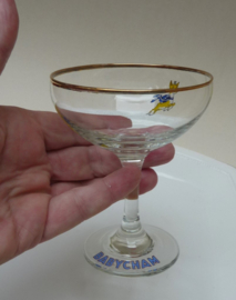 Een paar Mid Century Babycham perencider coupeglazen