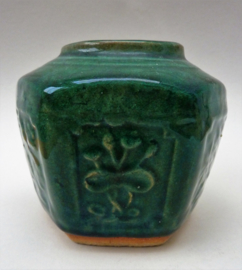 Chinese vintage green glazed hexagonal Shiwan ginger jar