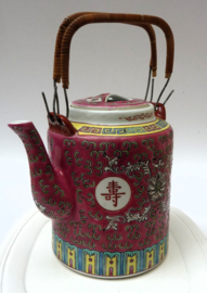 Chinese pink porcelain Wan Shou Wu Jiang teapot