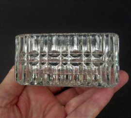 English pressed glass square dish in silver plated frame