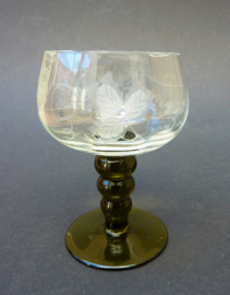 Crystal roemer wine glass olive green bubble stem