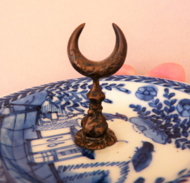 Kangxi blauw wit porseleinen bordje ringenbakje Koekoek uit het huisje