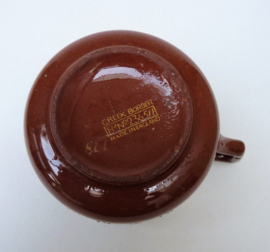 Creek Border Pottery Redware kop en schotels 19e eeuw