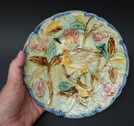 Wasmuel barbotine pottery plate bird in cherry tree