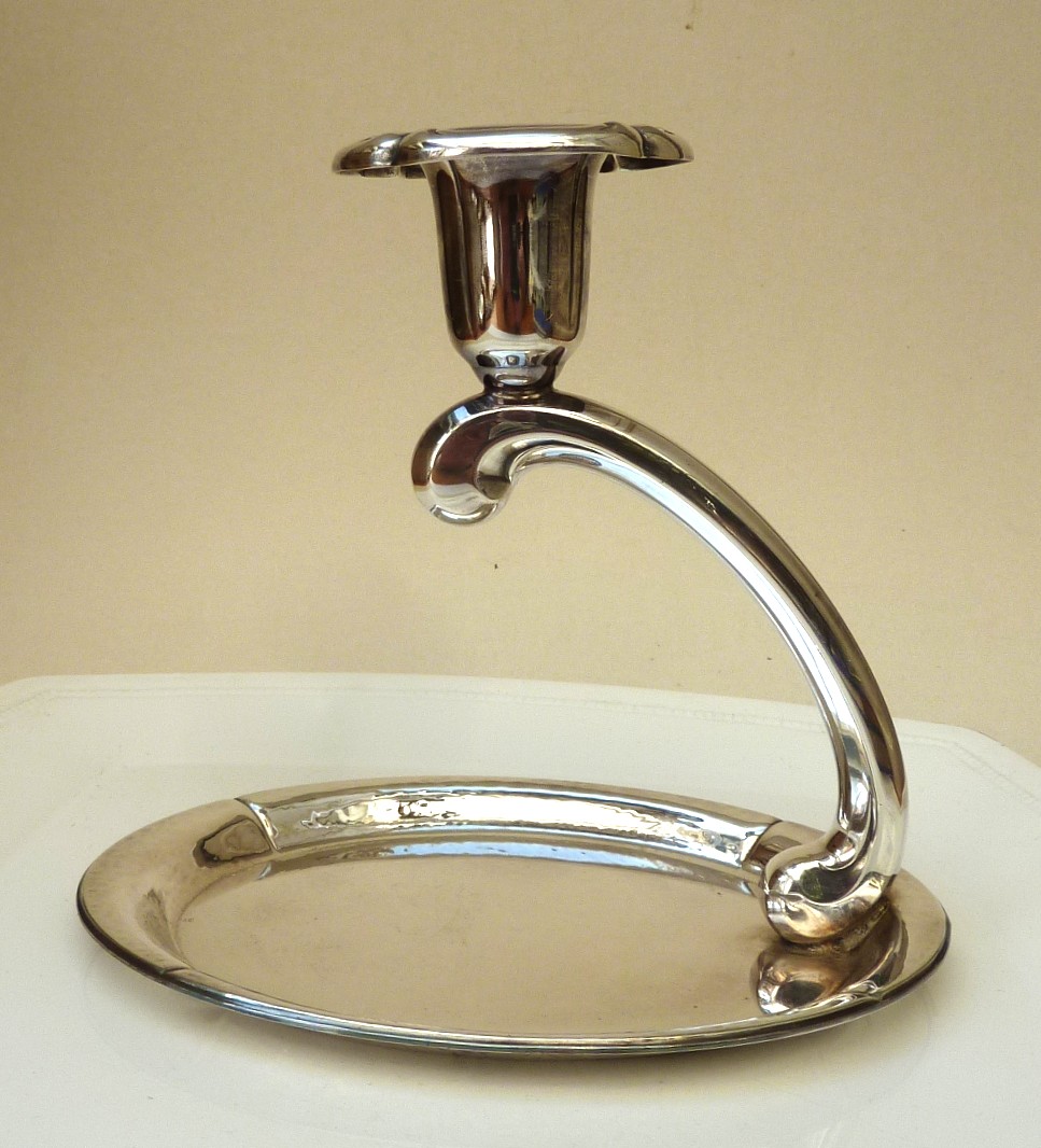 Silver plated Art Deco candlestick with tray