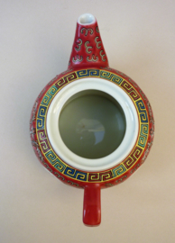 Wan Shou Wu Jiang pink ground porcelain teapot