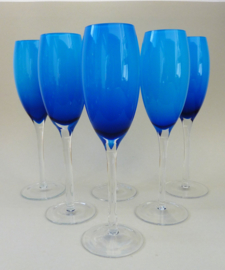 Murano blue champagne toasting flute glass set